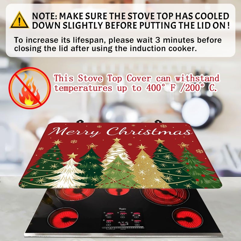 Seimip Christmas Trees Stove Cover, Merry Christmas Stove Top Cover for Gas Stove Xmas Red Winter Kitchen Decor Glass Stove Top Pad Heat Resistant Electric Stove Protector Washable Cooktop Oven Mat - Image 2